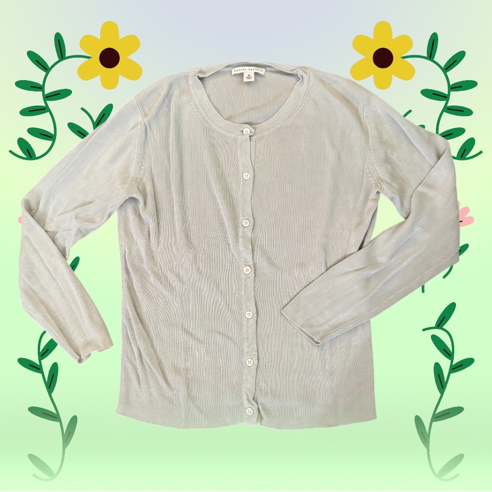 BANANA REPUBLIC celadon green silk cardigan, vintage, size M